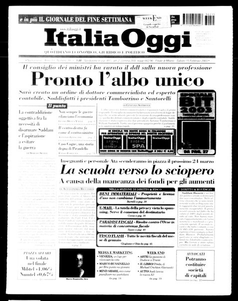 Italia oggi : quotidiano di economia finanza e politica